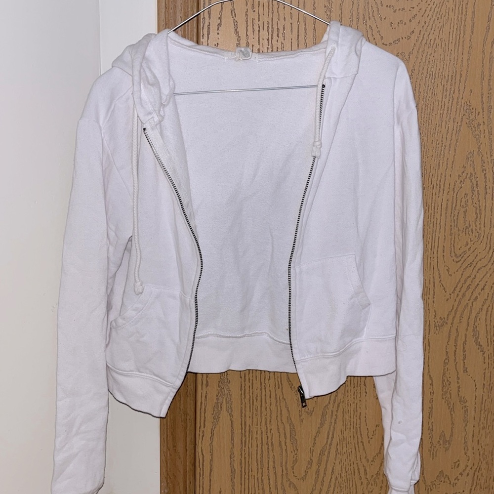 White Cropped Zip Up Jacket